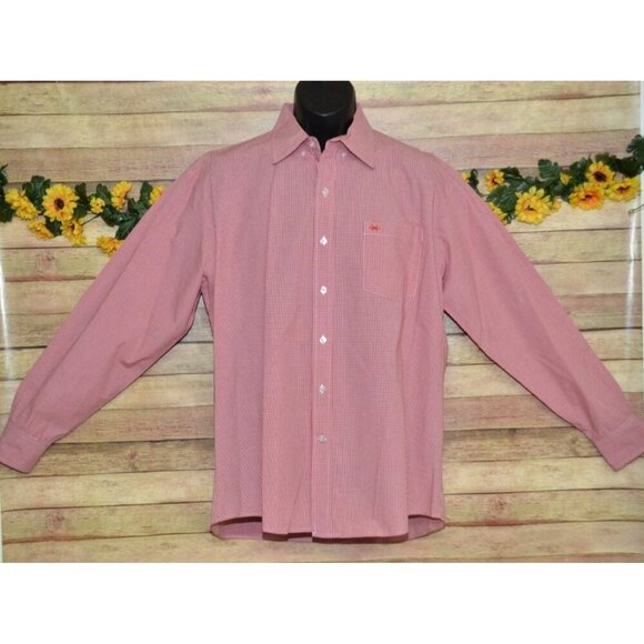 Texas Standard Red Micro Check Men's Dress Shirt Size L Cotton Western Button Up - Picture 3 of 11